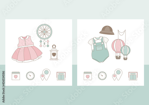 A set of children's posters, height, weight, date of birth. Invitations, cards, nursery decor