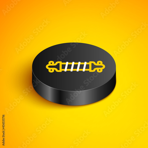 Isometric line Bicycle suspension icon isolated on yellow background. Black circle button. Vector