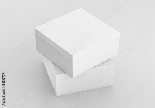 White Square Box Mockup, Blank shoe box Cardboard Container, 3d rendering isolated on light background