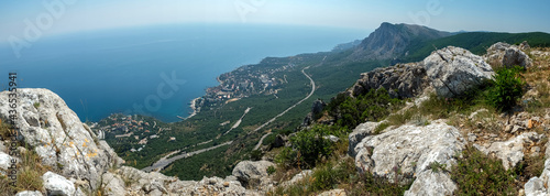 View of the South Coast Highway from the height of the Yalta Yaila in Crimea.