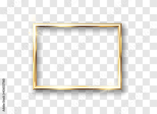 Gold frame realistic. Shiny glowing vintage border isolated. Golden luxury realistic rectangle