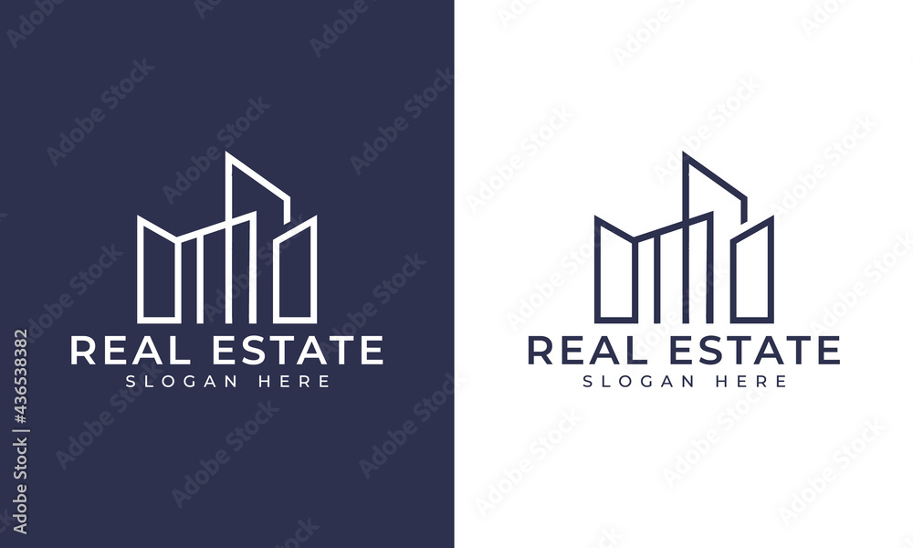 Line buildings logo, building properties logo design vector