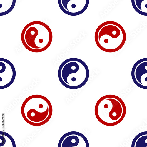 Blue and red Yin Yang symbol of harmony and balance icon isolated seamless pattern on white background. Vector