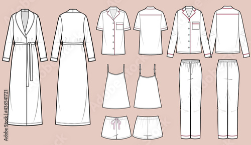 Sleepwear vector isolated template illustration, bathrobe, pajamas, shorts, tank top. photo