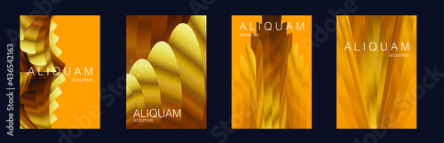 Fluid Minimal Cover. Luxury Abstract Brochure. Liquid Texture for Foil Label. Fortuna Gold and Yellow 1990 Paper Gradient Backdrop. Vintage Design Set of Vector Backgrounds for Business Flyers.