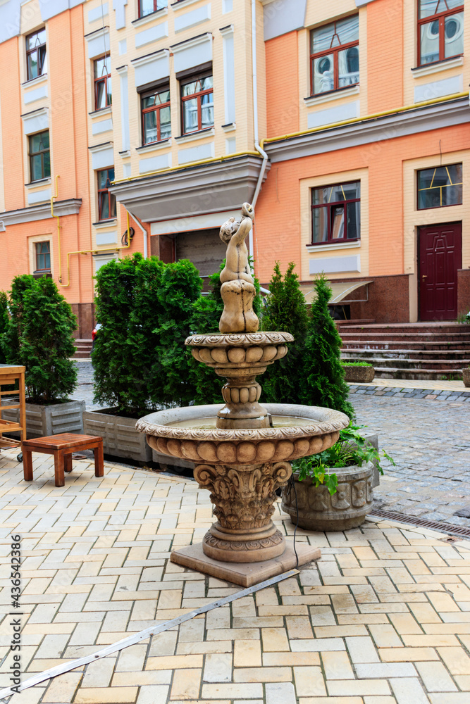 Fountain in Vozdvizhenka elite district in Kiev, Ukraine
