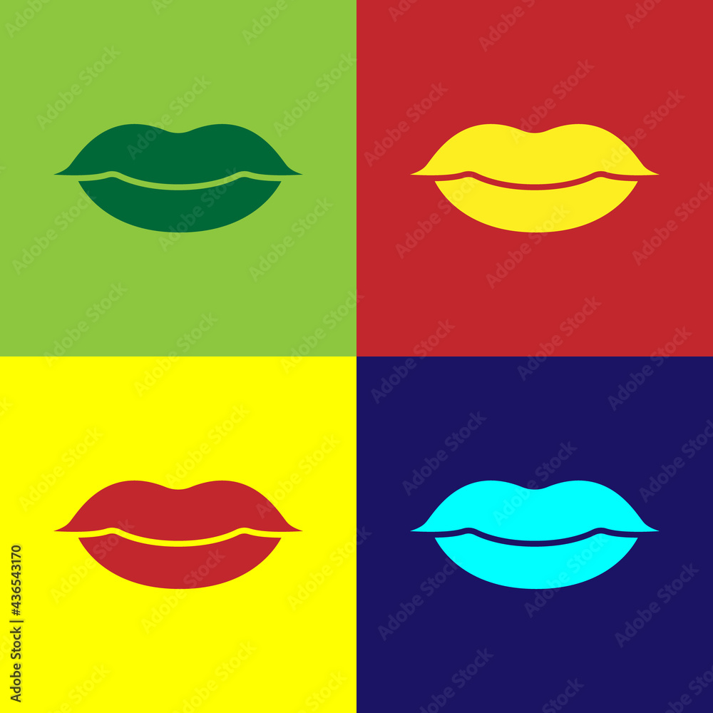 Pop art Smiling lips icon isolated on color background. Smile symbol. Vector Pop art Smiling lips icon isolated on color background. Smile symbol. Vector