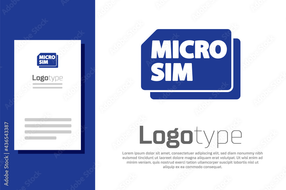 Blue Micro Sim Card icon isolated on white background. Mobile and wireless communication technologies. Network chip electronic connection. Logo design template element. Vector