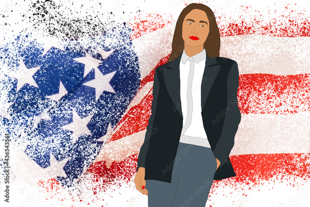 woman on the background of the flag of america woman on the background of the flag of america