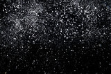 Many snowflakes in blur on black background. Snowfall layer for winter photography