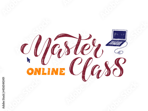 Vector illustration of master class lettering for banner, flyer, poster, event promotion, advertisement design. Handwritten text for template, billboard, print for advertising educational activity
