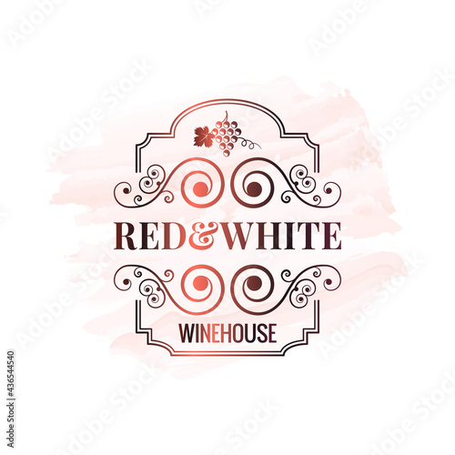 wine logo red and white on watercolor background