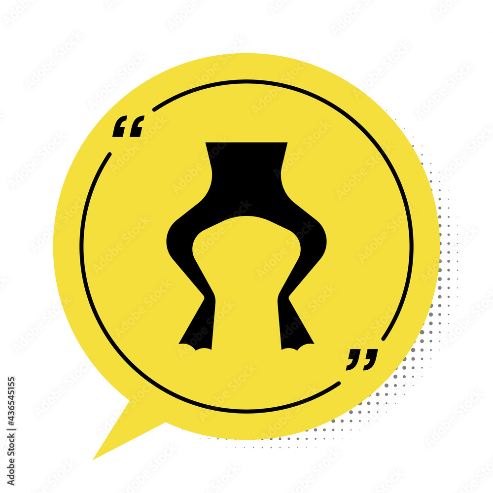Black Frog legs icon isolated on white background. Yellow speech bubble symbol. Vector Black Frog legs icon isolated on white background. Yellow speech bubble symbol. Vector