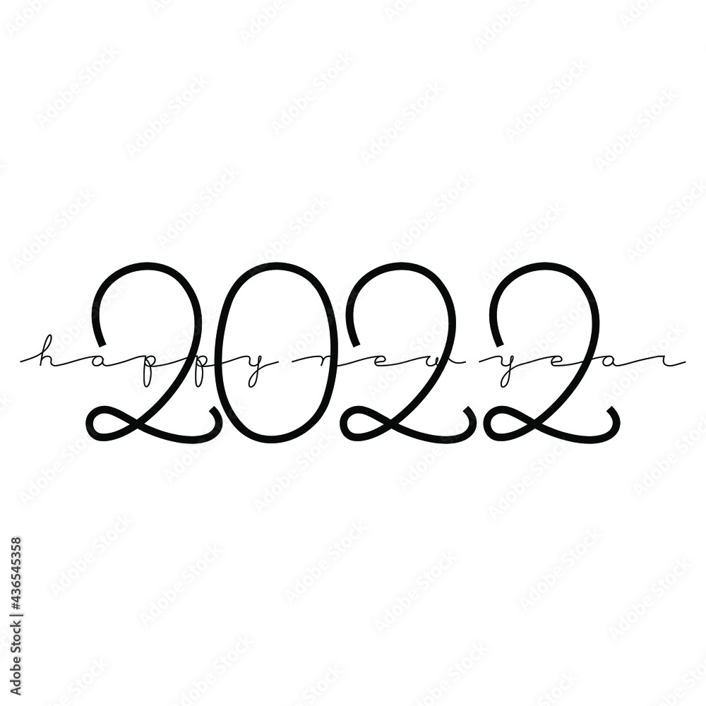 A vector illustration of Happy New Year 2022 in black on an isolated white background A vector illustration of Happy New Year 2022 in black on an isolated white background