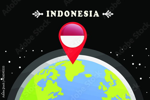
indonesia Flag in the location mark on the globe