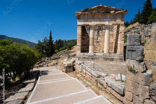 The Athenians treasury in the archaeological site of Delphi in Fokida, Greece
