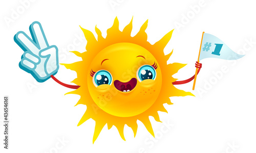 Vector illustratuon of sun with in kawaii style. Smile and Peace.