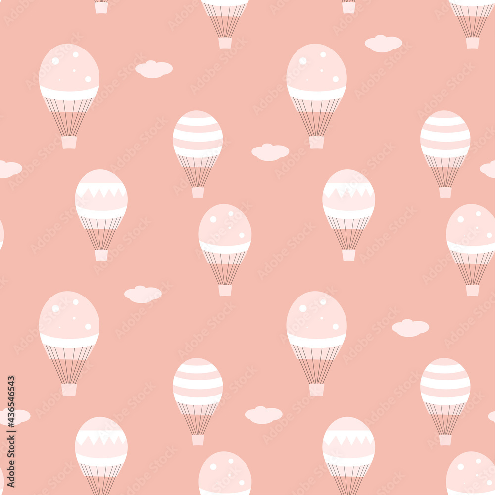 Fototapeta premium Seamless vector pattern with air balloons on pink background. Modern concept for fabric and paper, surface textures.