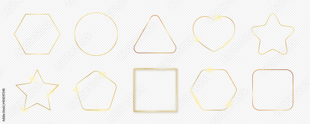 Gold glowing different geometric shape frame Gold glowing different geometric shape frame