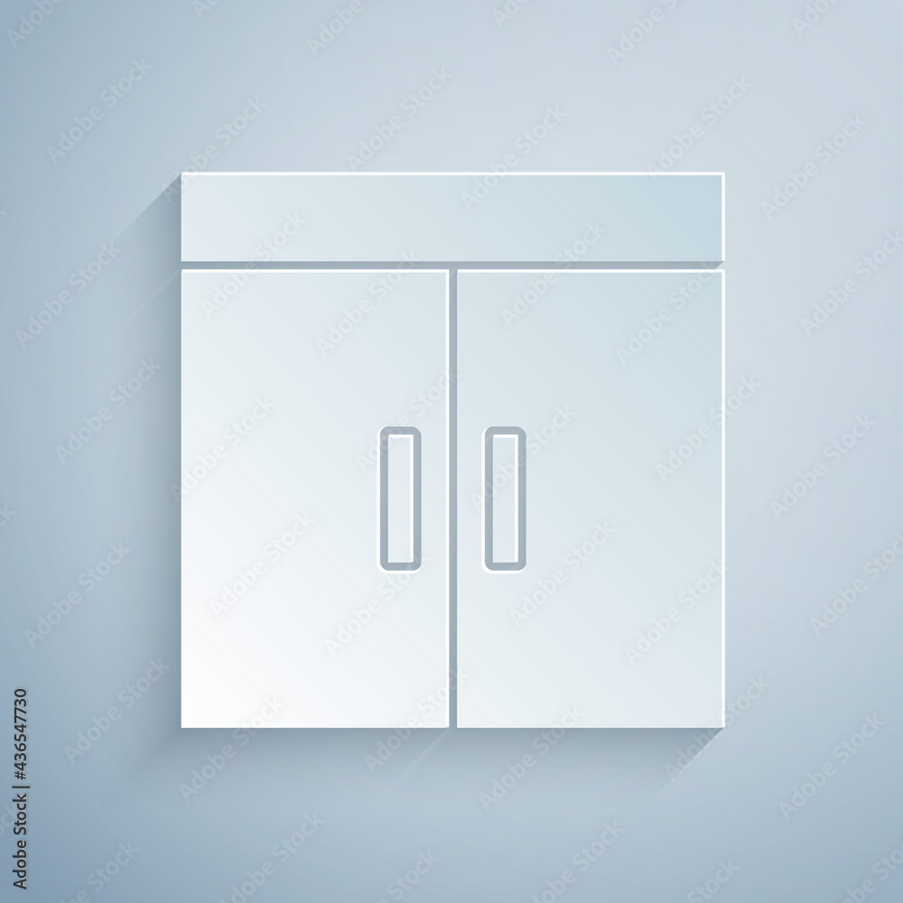 Paper cut Wardrobe icon isolated on grey background. Paper art style. Vector Paper cut Wardrobe icon isolated on grey background. Paper art style. Vector
