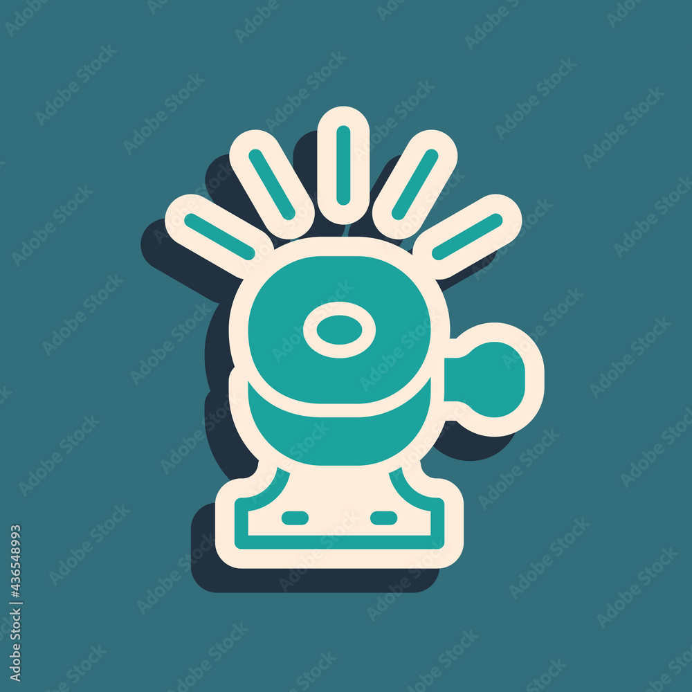 Green Bicycle bell icon isolated on green background. Long shadow style. Vector Green Bicycle bell icon isolated on green background. Long shadow style. Vector