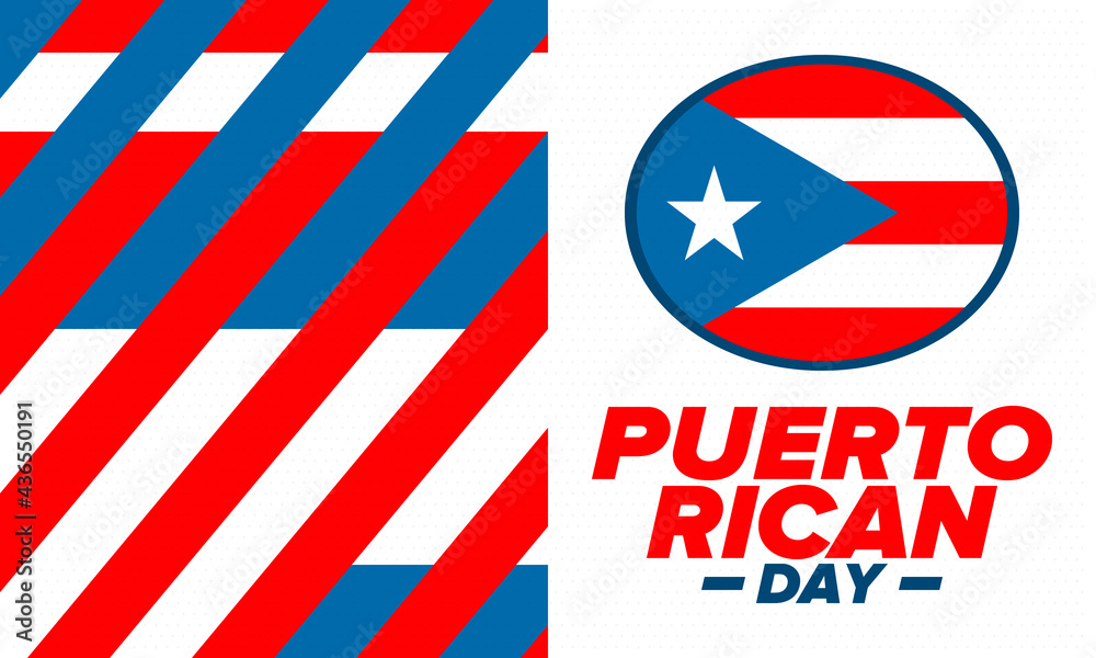 Puerto Rican Day. National happy holiday. Festival and parade in honor of independence and freedom. Puerto Rico flag. Latin american country. Patriotic elements. Vector poster illustration Puerto Rican Day. National happy holiday. Festival and parade in honor of independence and freedom. Puerto Rico flag. Latin american country. Patriotic elements. Vector poster illustration