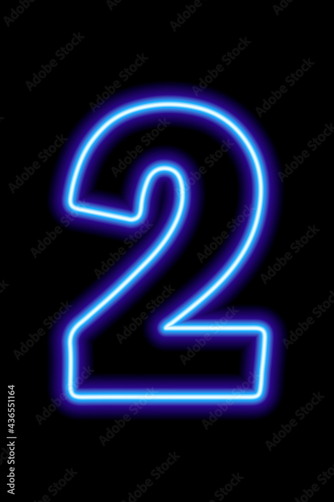 Naklejka premium Neon blue number 2 on black background. Serial number, price, place