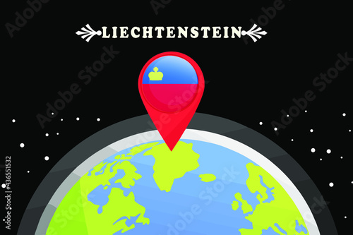 Liechtenstein Flag in the location mark on the globe