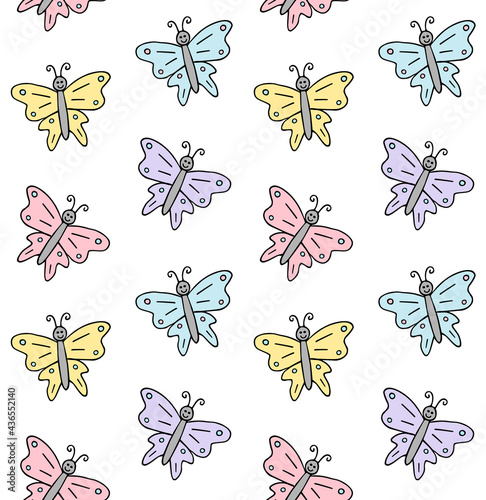 Vector seamless pattern of hand drawn doodle sketch butterfly butter fly isolated on white background © Sweta