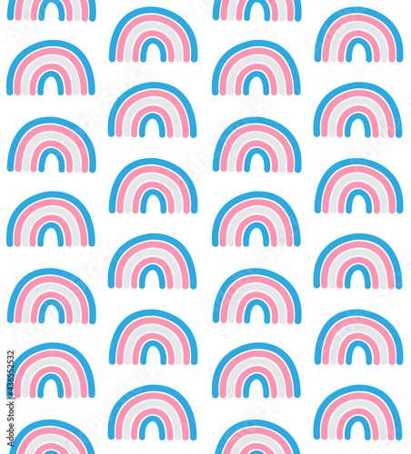 Vector seamless pattern of hand drawn doodle flat lgbt trans transsexual transgender flag rainbow isolated on white background