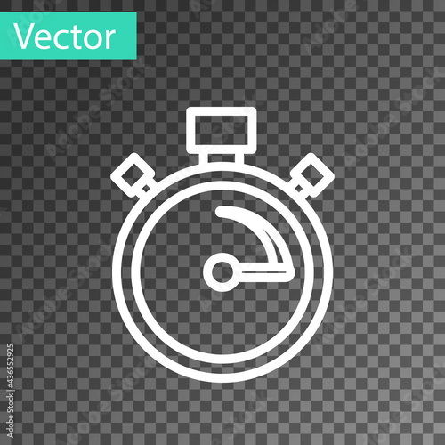 White line Stopwatch icon isolated on transparent background. Time timer sign. Chronometer sign. Vector