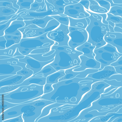 Reflection of Sun in blue Water - 4 colors vector illustration. Summer sea water surface top view background. Vector flat hand drawn Illustration