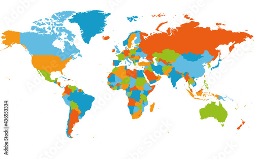 Fototapeta Naklejka Na Ścianę i Meble -  World map. High detailed blank political map of World. 5 colors scheme vector map on white background.