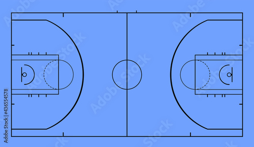 Diagram of basketball court vector illustration isolated on background. Basketball field scheme symbol. Sport terrain draft.