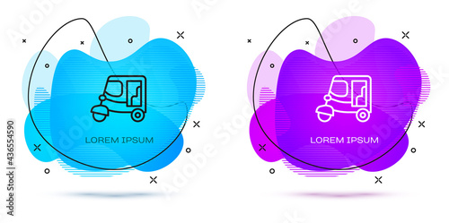 Line Taxi tuk tuk icon isolated on white background. Indian auto rickshaw concept. Delhi auto. Abstract banner with liquid shapes. Vector