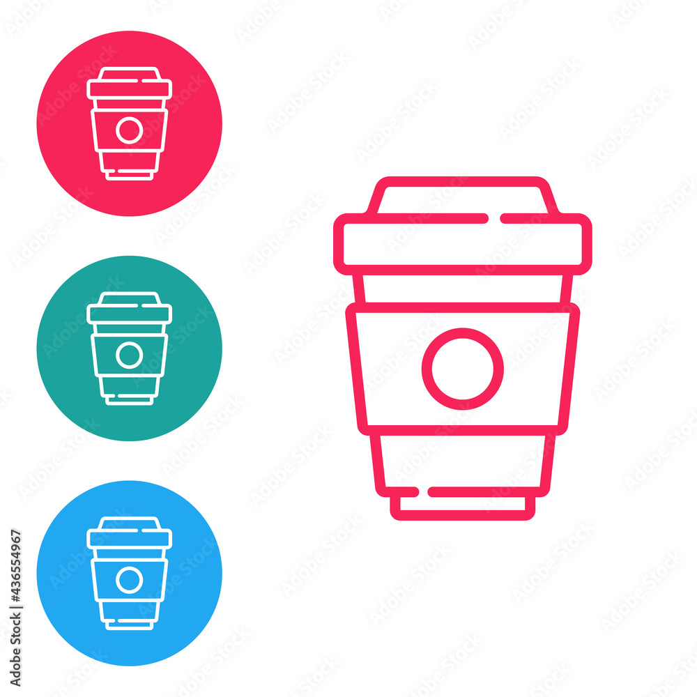 Red line Coffee cup to go icon isolated on white background. Set icons in circle buttons. Vector Red line Coffee cup to go icon isolated on white background. Set icons in circle buttons. Vector