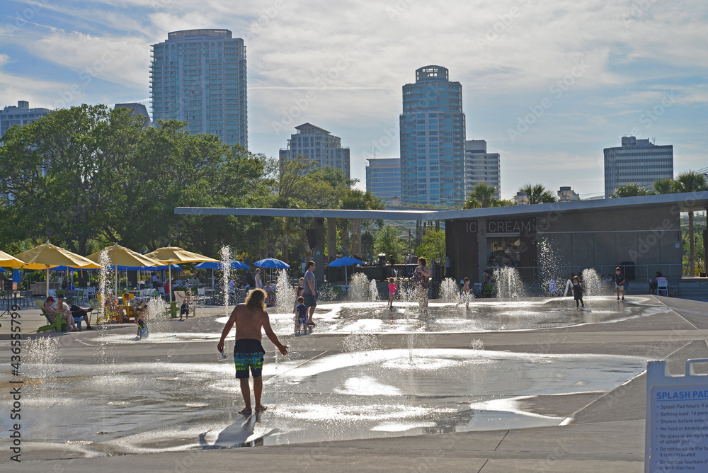 A view of the splash pad at St Petersburg downtown. The splash pad has been a big hit with families.