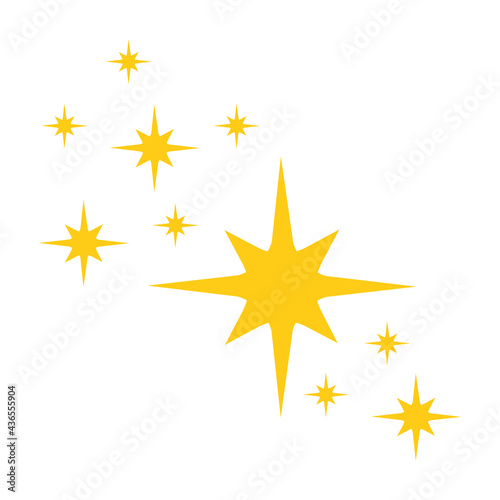 Yellow stars twinkles and sparkles icon isolated on white background. Design element, printable and cuttable. Vector flat illustration.