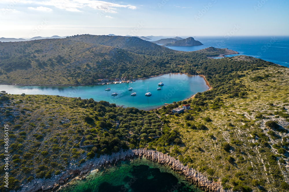 Amazing Kornati Islands national park panoramic aerial view, landscape of Dalmatia Croatia Piskera