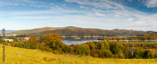 A view of Lake Solińskie from the viewpoint in Polańczyk. Polanczyk, Bieszczady Mountains. photo