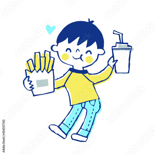 ファストフードを食べる男の子
