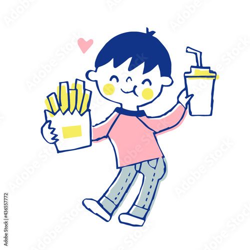 ファストフードを食べる男の子