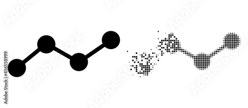 Dispersed dotted chart vector icon with destruction effect, and original vector image. Pixel dissipating effect for chart shows speed and motion of cyberspace matter.