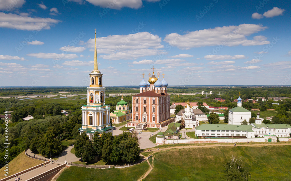 View of architectural ensemble of Ryazan Kremlin with churches and ...