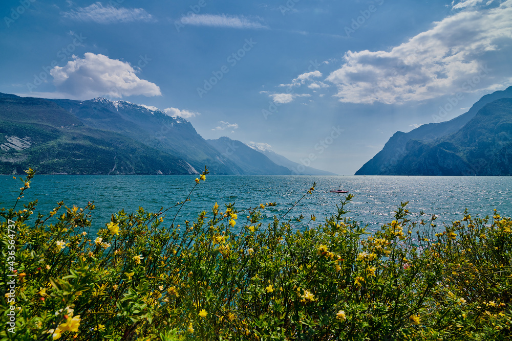 Fototapeta premium View of the beautiful Lake Garda in the springtime,Garda Lake surrounded by mountains in Trentino alto Adige region,italy