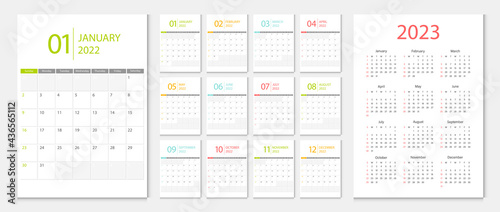Calendar 2022, calendar 2023 week start Sunday corporate design template vector.