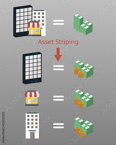 Asset stripping is the process of buying an undervalued company with the intent of selling off its assets to generate a profit for shareholders. The individual assets may be more valuable than the com photo