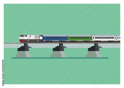 Passenger train crossing the bridge
