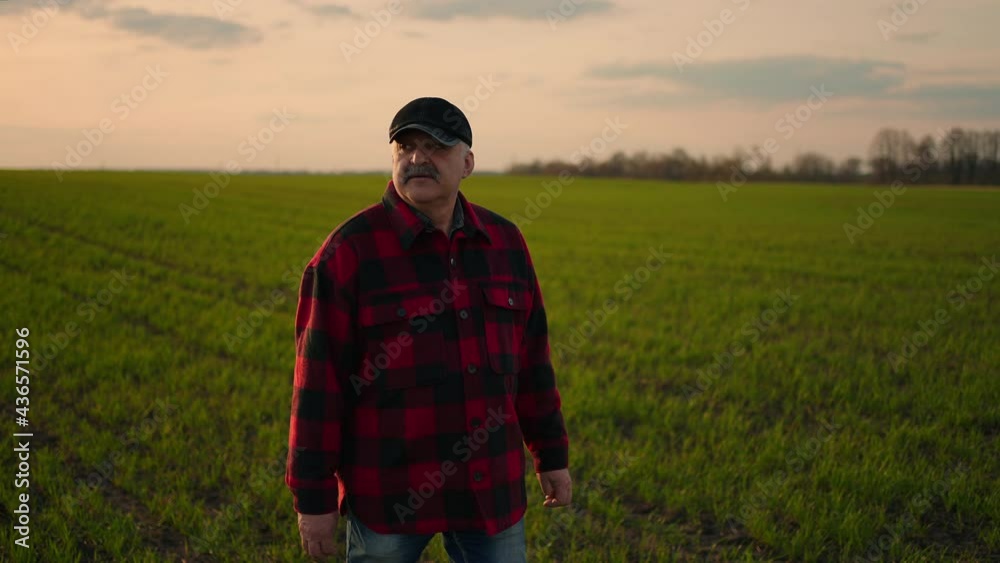 Early in the morning, a farmer goes to work in a field and inspects the work done for a tractor driver and controls his business Early in the morning, a farmer goes to work in a field and inspects the work done for a tractor driver and controls his business