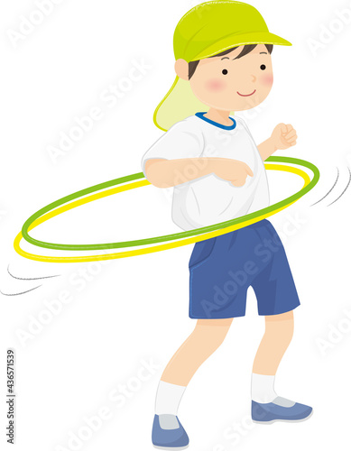 Vector illustration of a child with a hula hoop